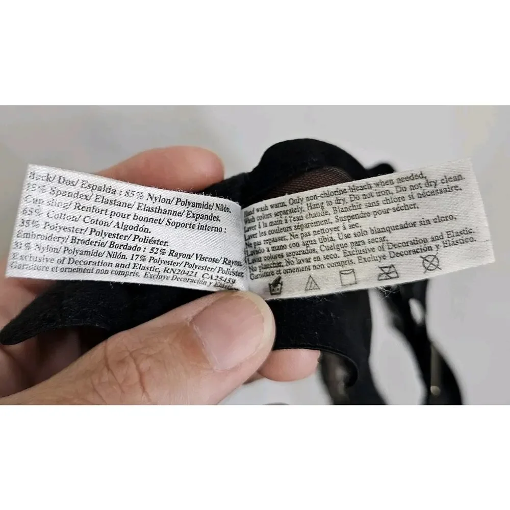 Wacoal Black Lace Rose Applique Retro Underwire Bra 65172 Size 36DD